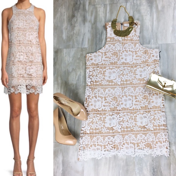 Lovers and Friends White Tan Nude Caspian Chunky Lace Shift Dress Medium Large - Picture 13 of 14